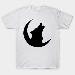 Wolf black silhouette howling to the moon T-Shirt